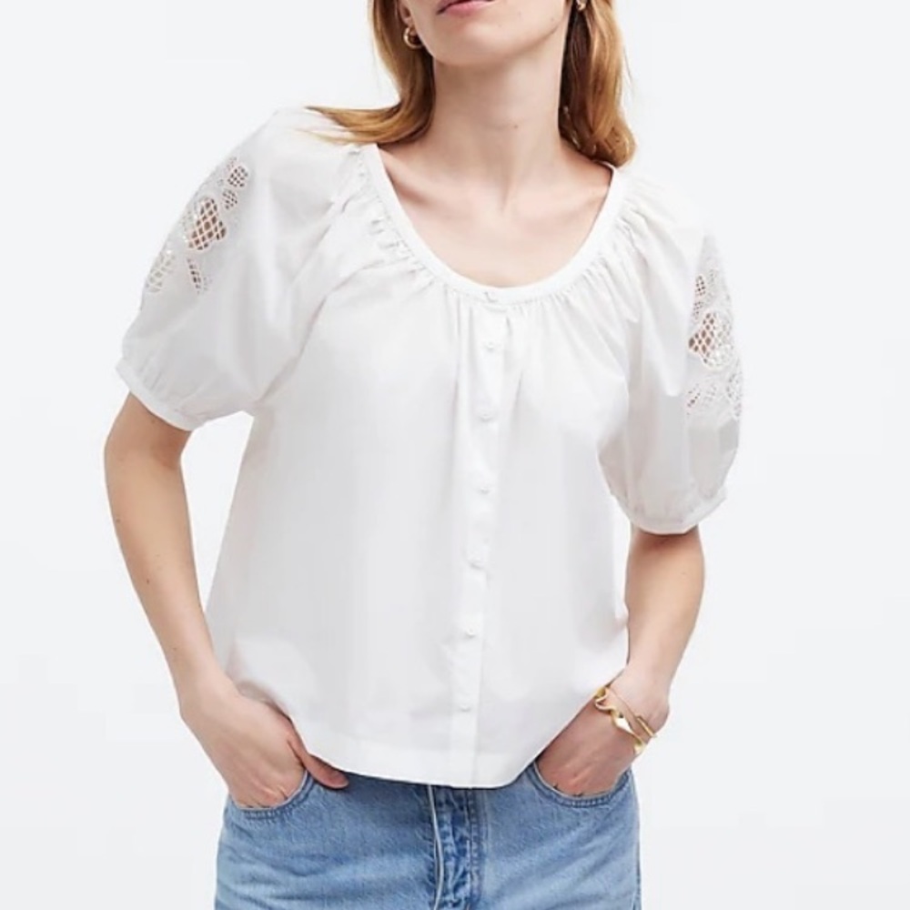 Madewell embroidered puff-sleeved cotton poplin top